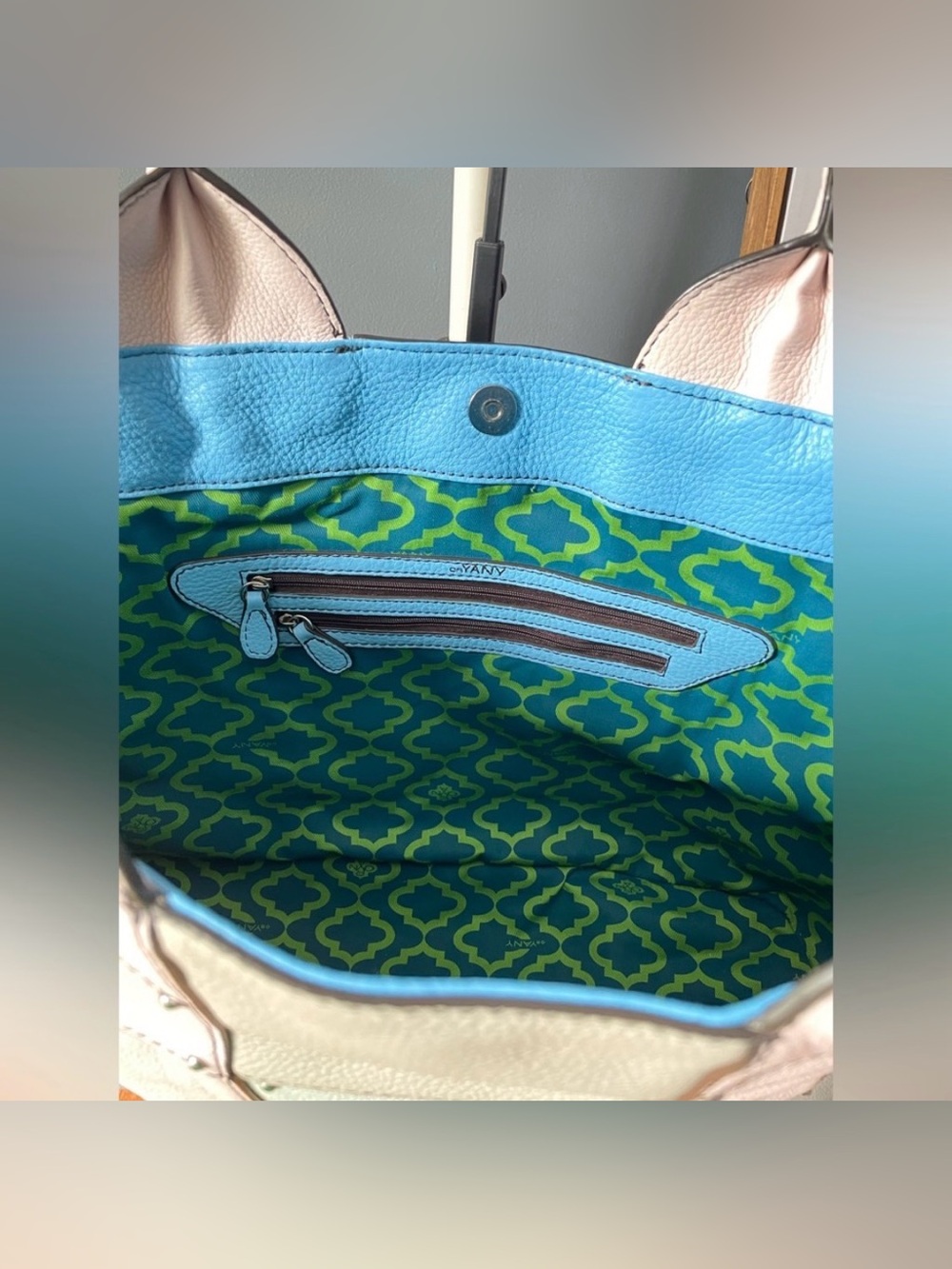 OrYany Pastel Patchwork Leather Tote Bag - Pink Mint Cream - Picture 6 of 6